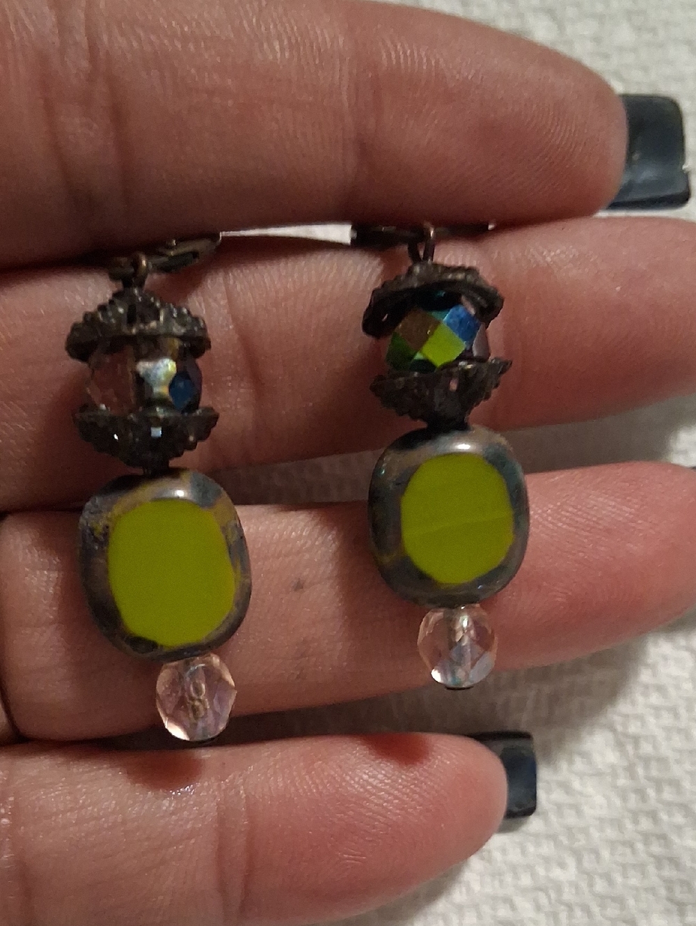 Artisian Green Glass Drop Earrings by